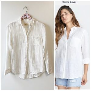 MARINE LAYER June White Gauze Button Down Shirt XS